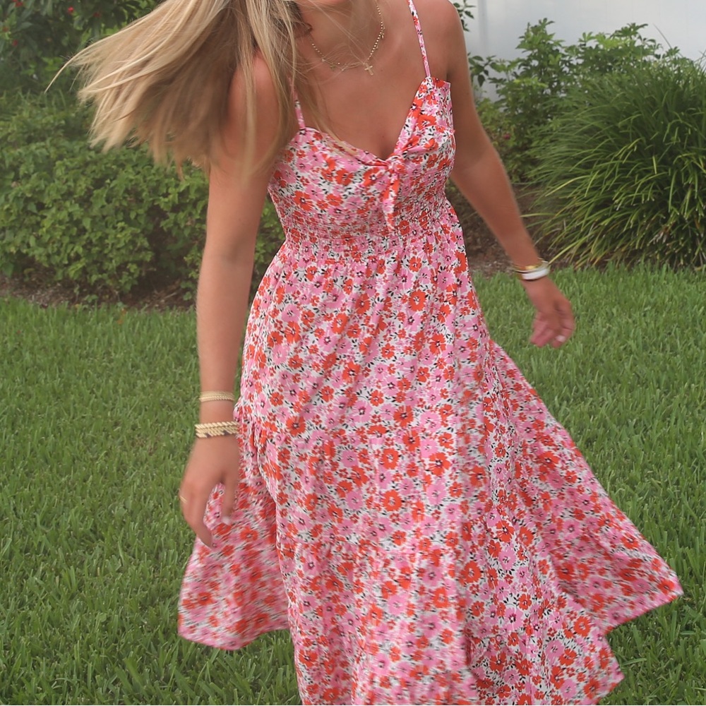 Yumi Kim pink and orange midi dress